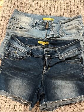 YMI WANNA BETTA BUTT? Two-Tone Women's Denim Cutoff Shorts - Light & Dark Blue